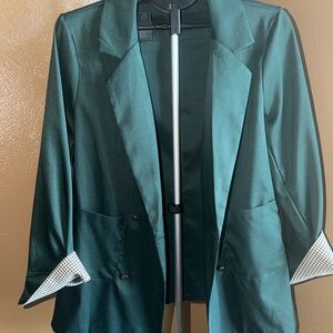 SHEIN Teal Blazer with Patterned Cuffs